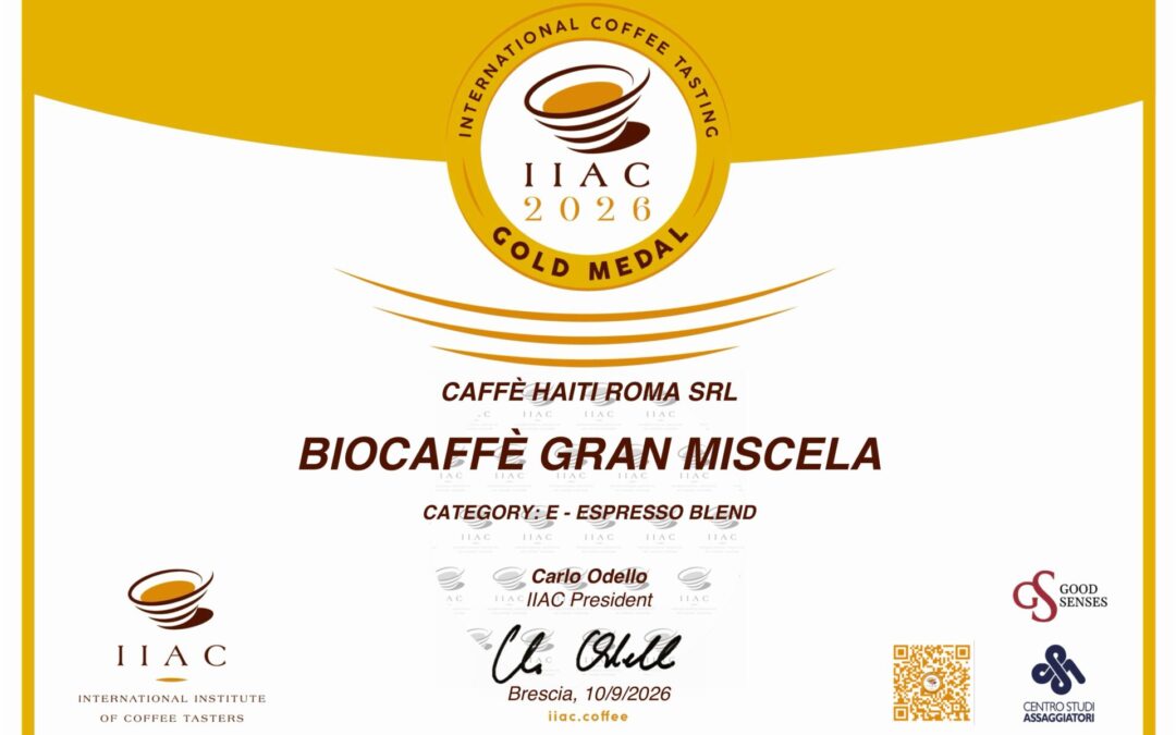 Biocaffè Gran Miscela Wins Its Third Gold Medal at the International Coffee Tasting